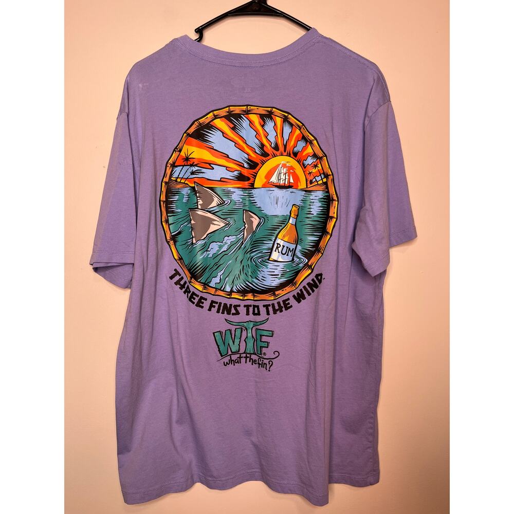 What The Fin Three Fins to the Wind Beach Coastal Tropical Performance Shirt XL